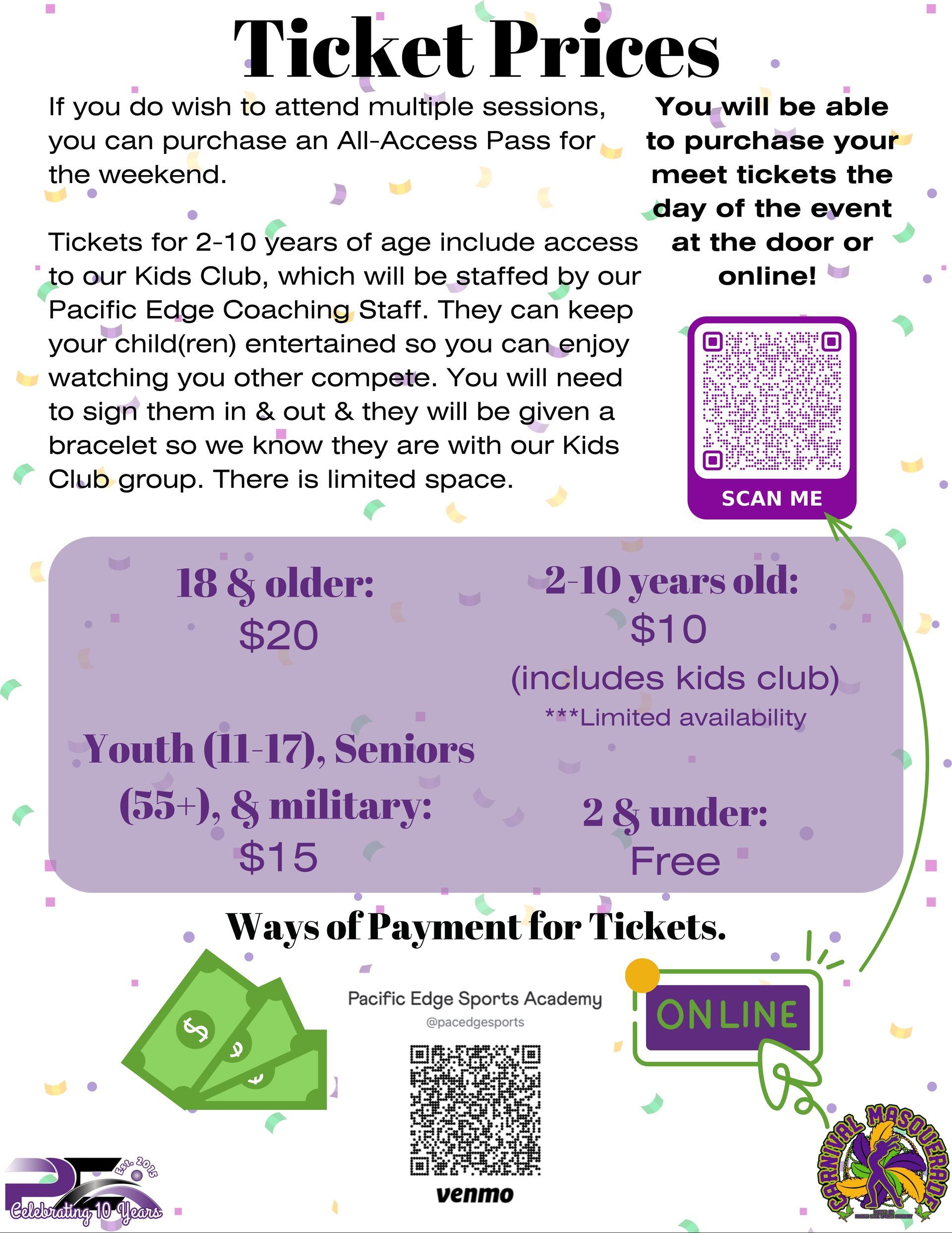 Kid's Club available for siblings during the 2025 Carnival Masquerade Gymnastics Meet at Pacific Edge Sports Academy