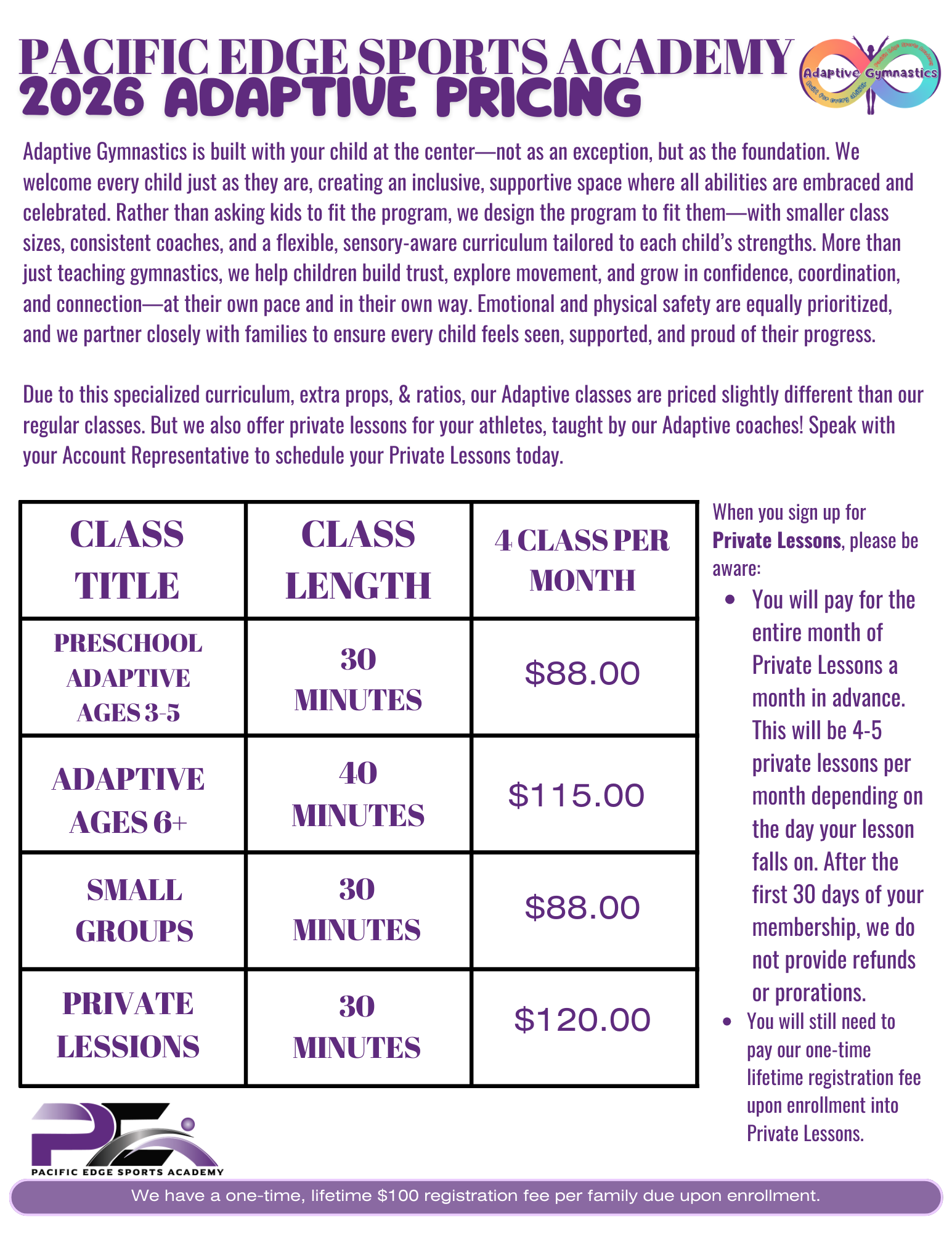 Prices at Pacific Edge Sports Academy (pg3)