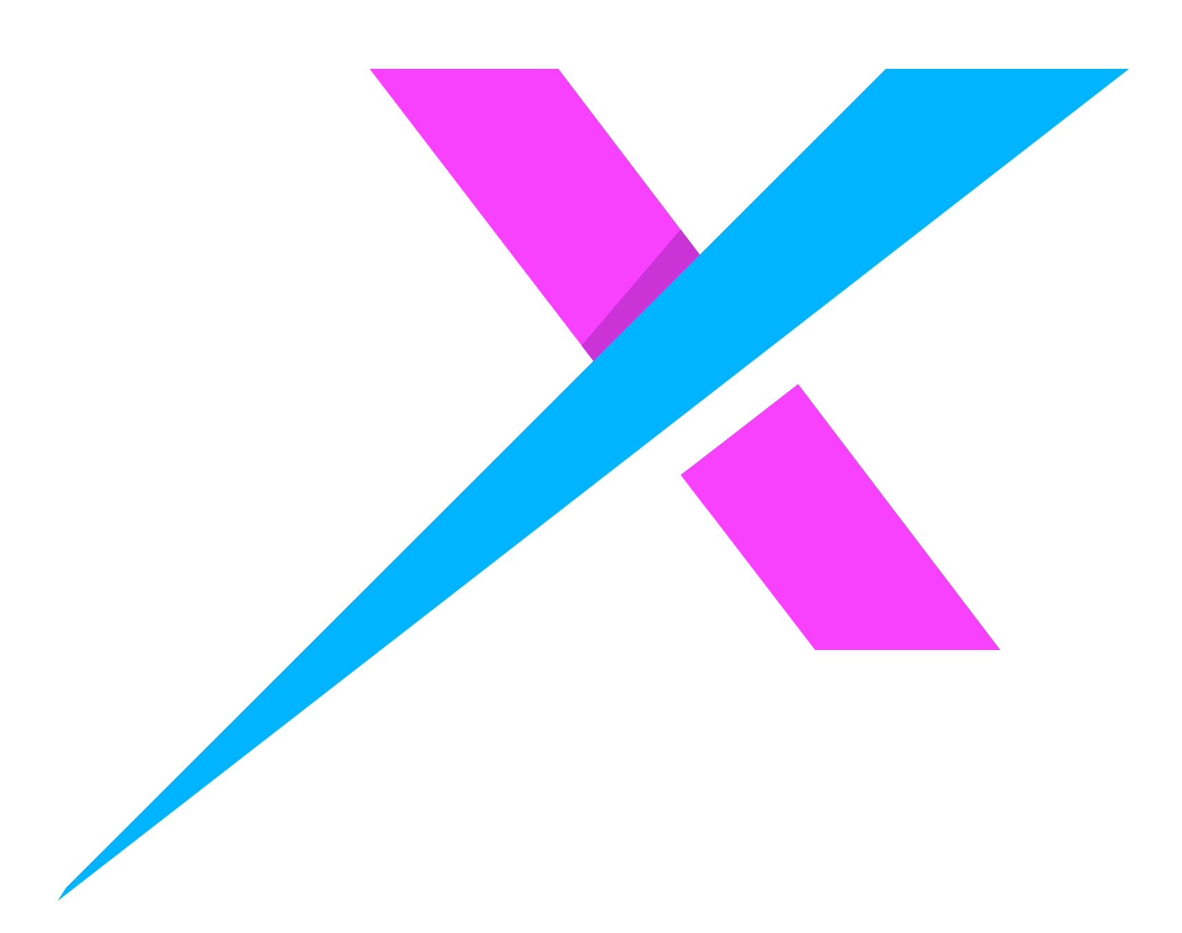 A blue and pink letter x with a sharp point