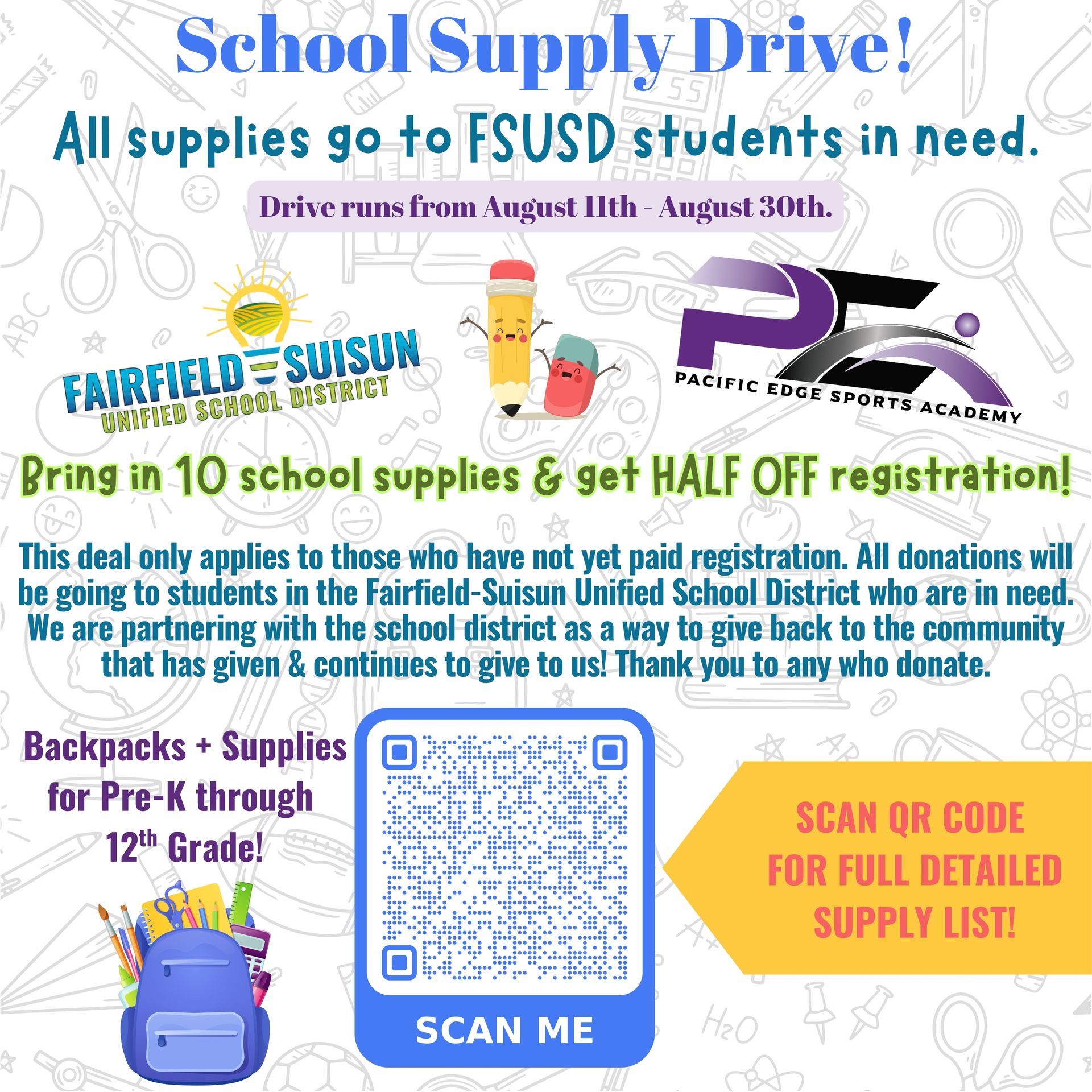 Community Outreach at Pacific Edge Sports Academy Flyer - Come Join the FUN!