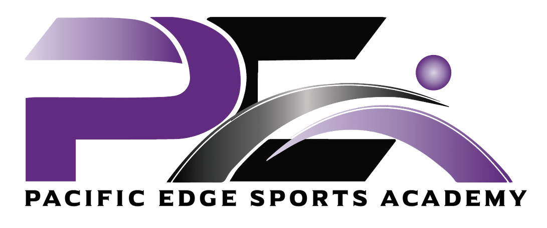 The logo for pacific edge sports academy is purple and black.