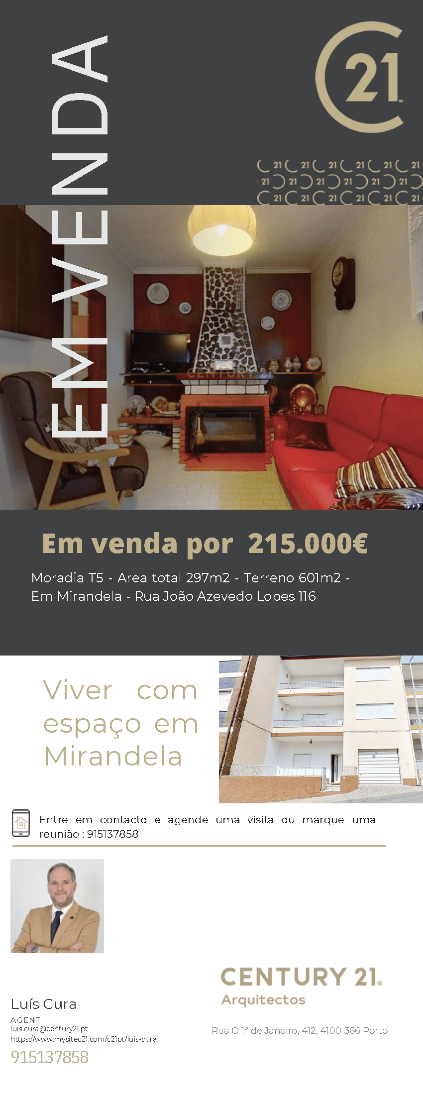 Um anúncio do século 21 para uma sala de estar com um sofá vermelho