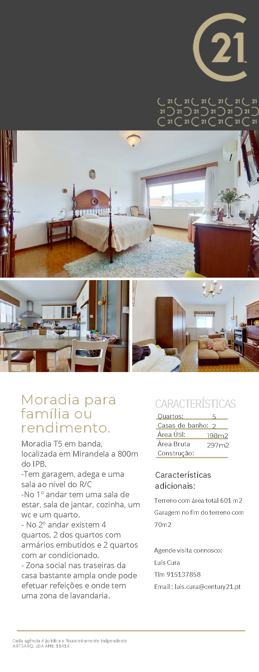 Um folheto de uma casa à venda com um quarto e sala de estar.