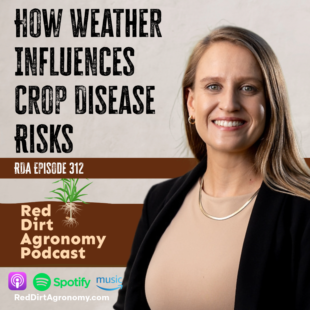 Dr. Maira Duffeck of Oklahoma State University is smiling in front of a poster that says how weather influences crop disease risks.
Top Farming Podcasts,
Agriculture Industry Podcast,
Agronomy Insights Podcast,
Farming News and Updates Podcast,