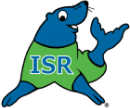 Infant Swimming Resource Logo. Blue seal wearing a green shirt with 
