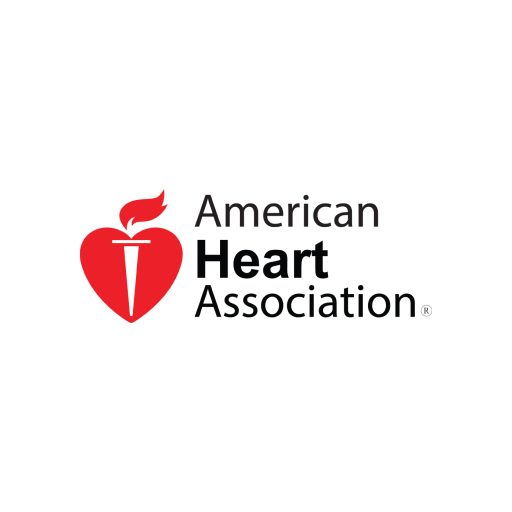 The american heart association logo is a red heart with a torch on it.