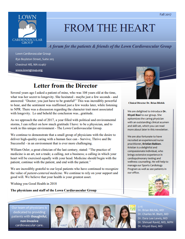 A letter from the director of lown 's cardiovascular group