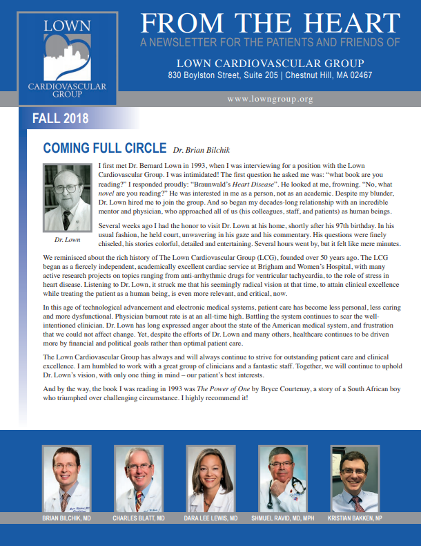 A newsletter for the patients and friends of lown cardiovascular group