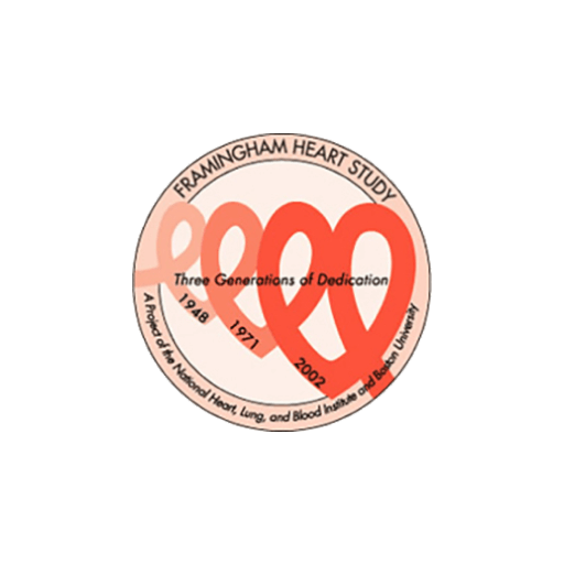 A framingham heart study logo with two hearts in a circle
