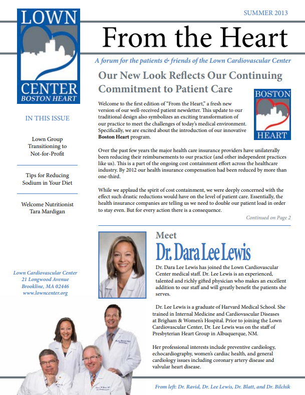 A copy of the lown center boston heart newsletter