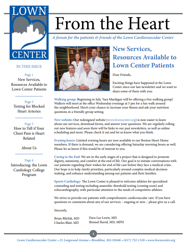 A magazine titled from the heart with a picture of a group of doctors.