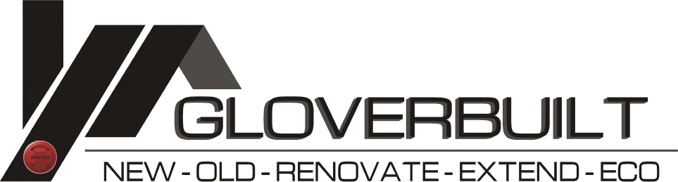 Logo for Gloverbuilt with a stylized house icon and the tagline "New - Old - Renovate - Extend - Eco."
