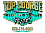 Logo for Top Source Truck and Trailer Repair with a wrench graphic and phone number.