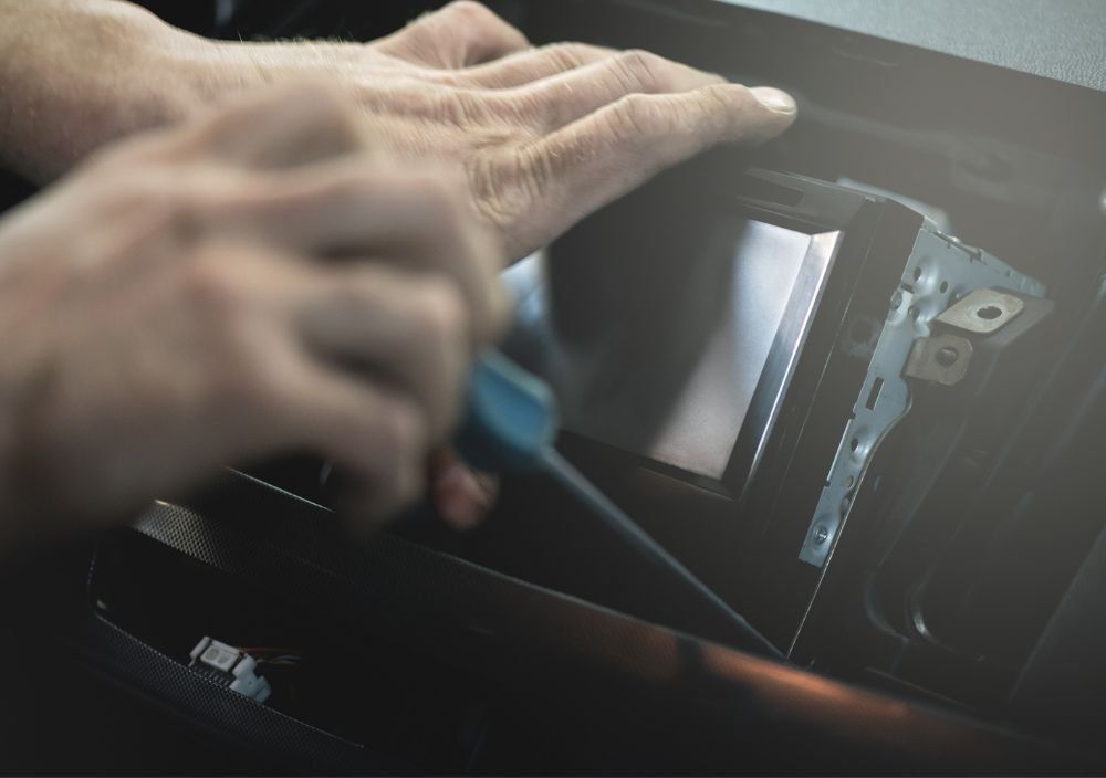 car audio fitting at our workshop in Reading