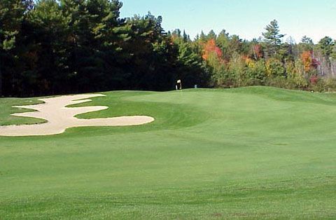 A golf course with a lot of grass and trees in the background