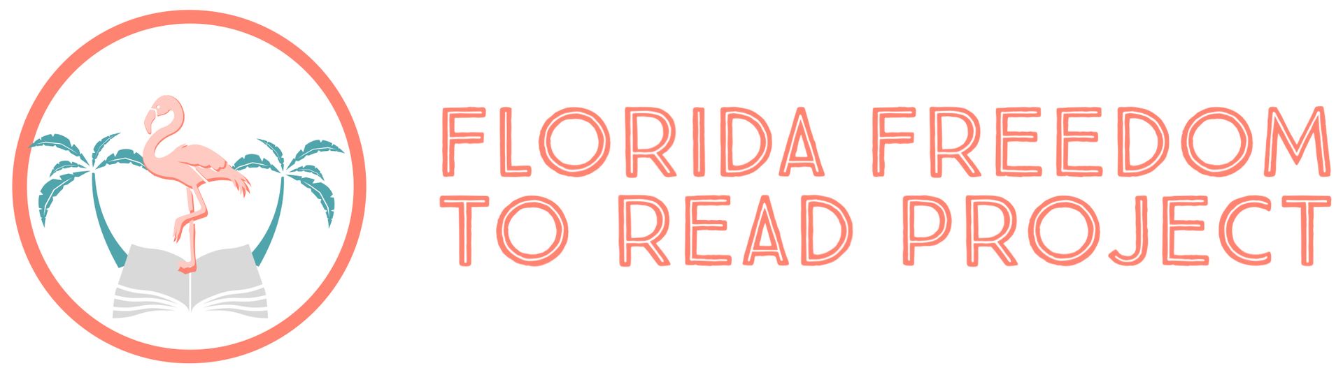 A logo for the florida freedom to read project with a flamingo and palm trees.