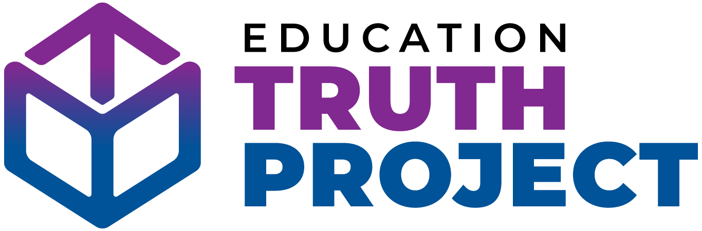 The logo for the education truth project is purple and blue.