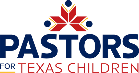 The logo for pastors for texas children is blue and red