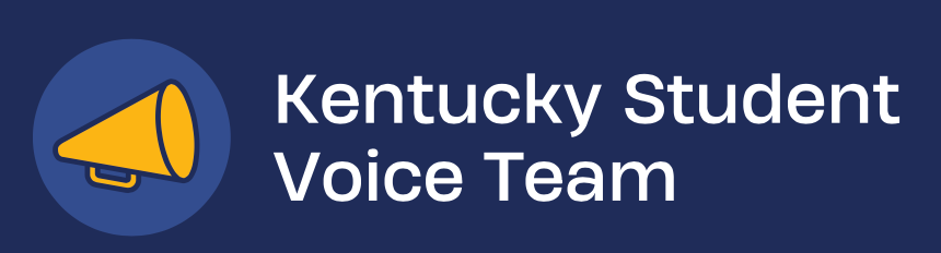 A kentucky student voice team logo on a blue background