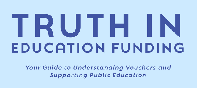 A blue sign that says truth in education funding