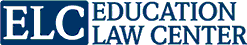 A blue and white logo for elc education law center