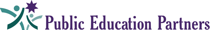A logo for public education partners with a star in the middle