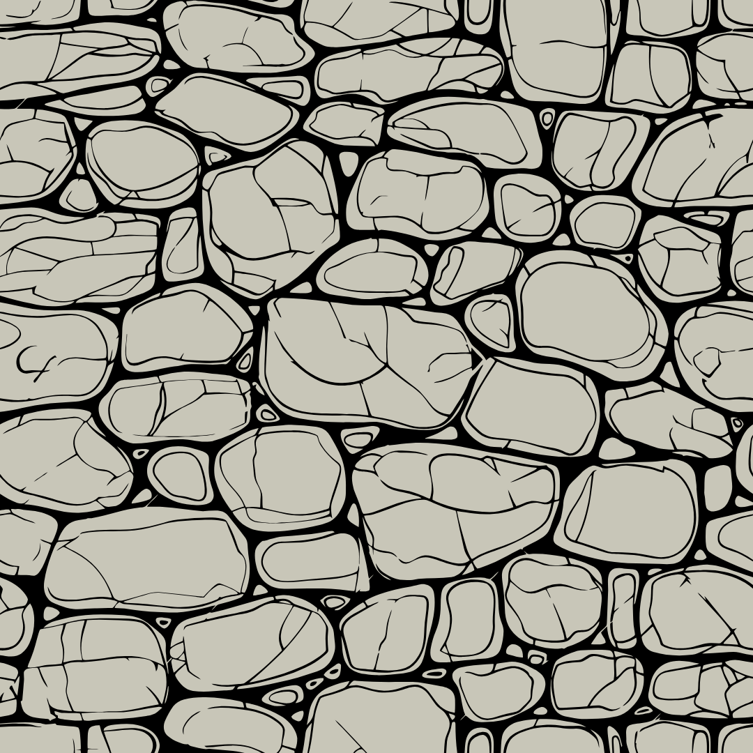 A black and white drawing of a stone wall
