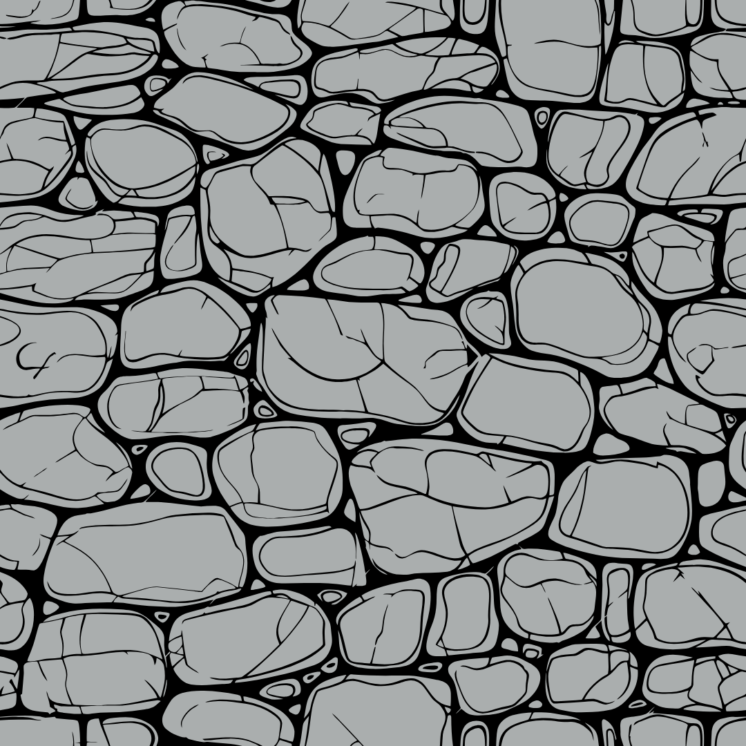 A black and white drawing of a stone wall