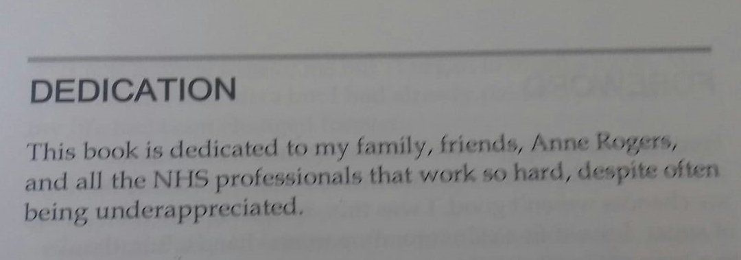 Image of dedication within Helen's Book - Taking steps Dedicated to NHS Professionals - 2016