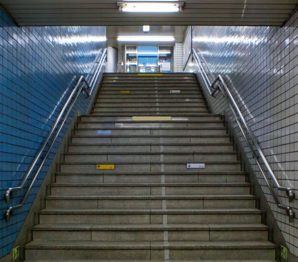 Steep railway steps with no accessibility features. 