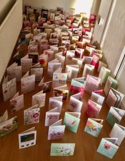 Thank you cards gathered and displayed in a hallway