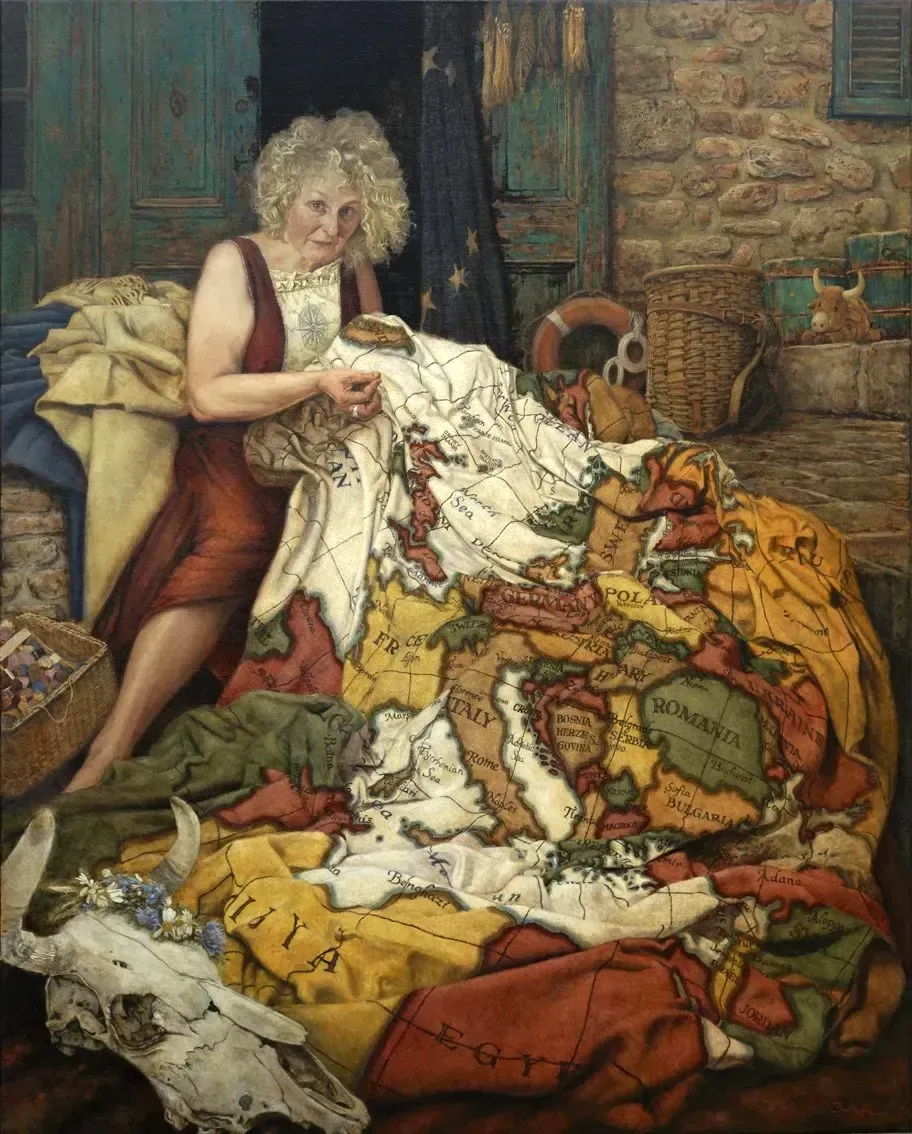 Bart Heijlen - Brexit - The patch up princess - Oil painting.