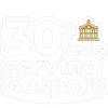 30+ years serving Gosport logo with gold town hall icon