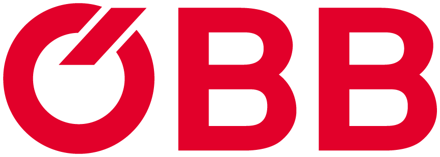 Ein rot-weißes Logo für OBB auf weißem Hintergrund
