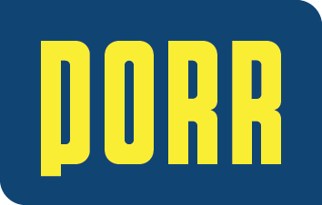 Das Wort „Dorr“ ist in Gelb auf blauem Hintergrund geschrieben.