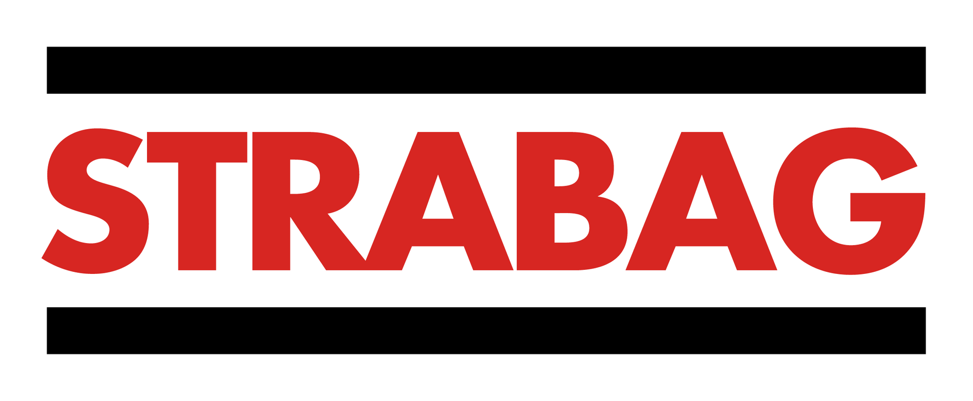 Das strabag-logo ist rot und schwarz auf weißem hintergrund.