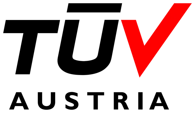 Das Logo des TÜV Österreich ist schwarz und rot auf weißem Grund.