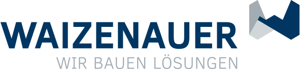 Ein blau-weißes Logo für eine Firma namens Waizenauer