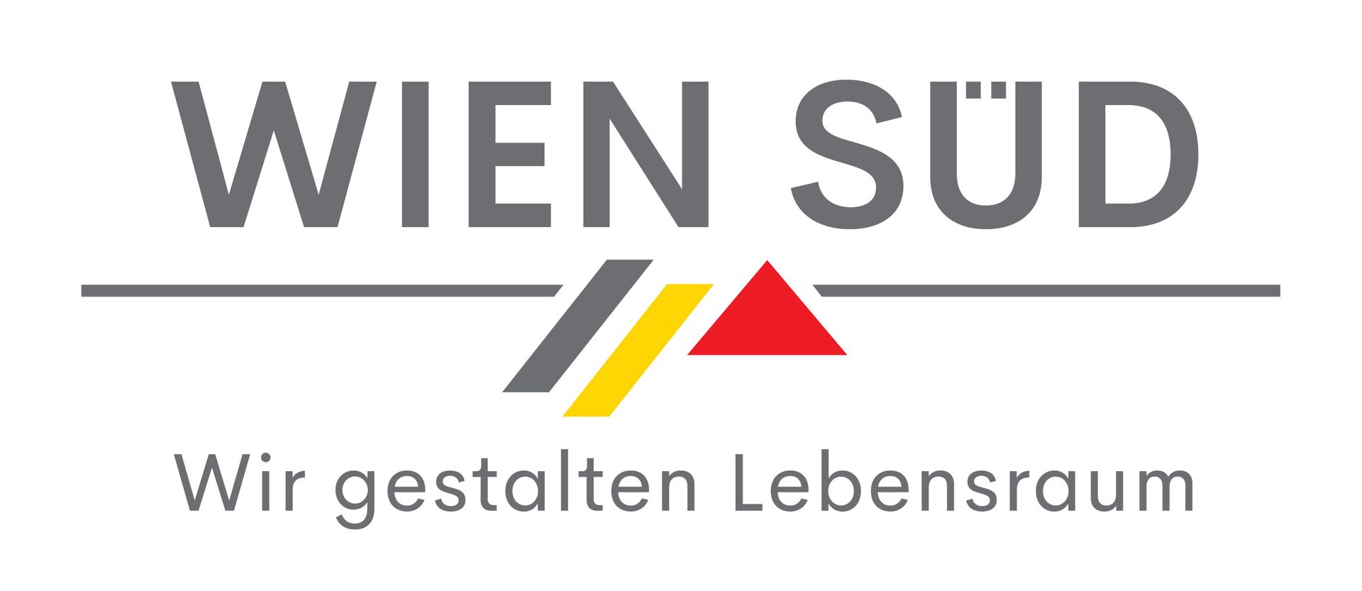 Das Logo von Wien Süd besteht aus einem rot-gelb-grauen Dreieck.