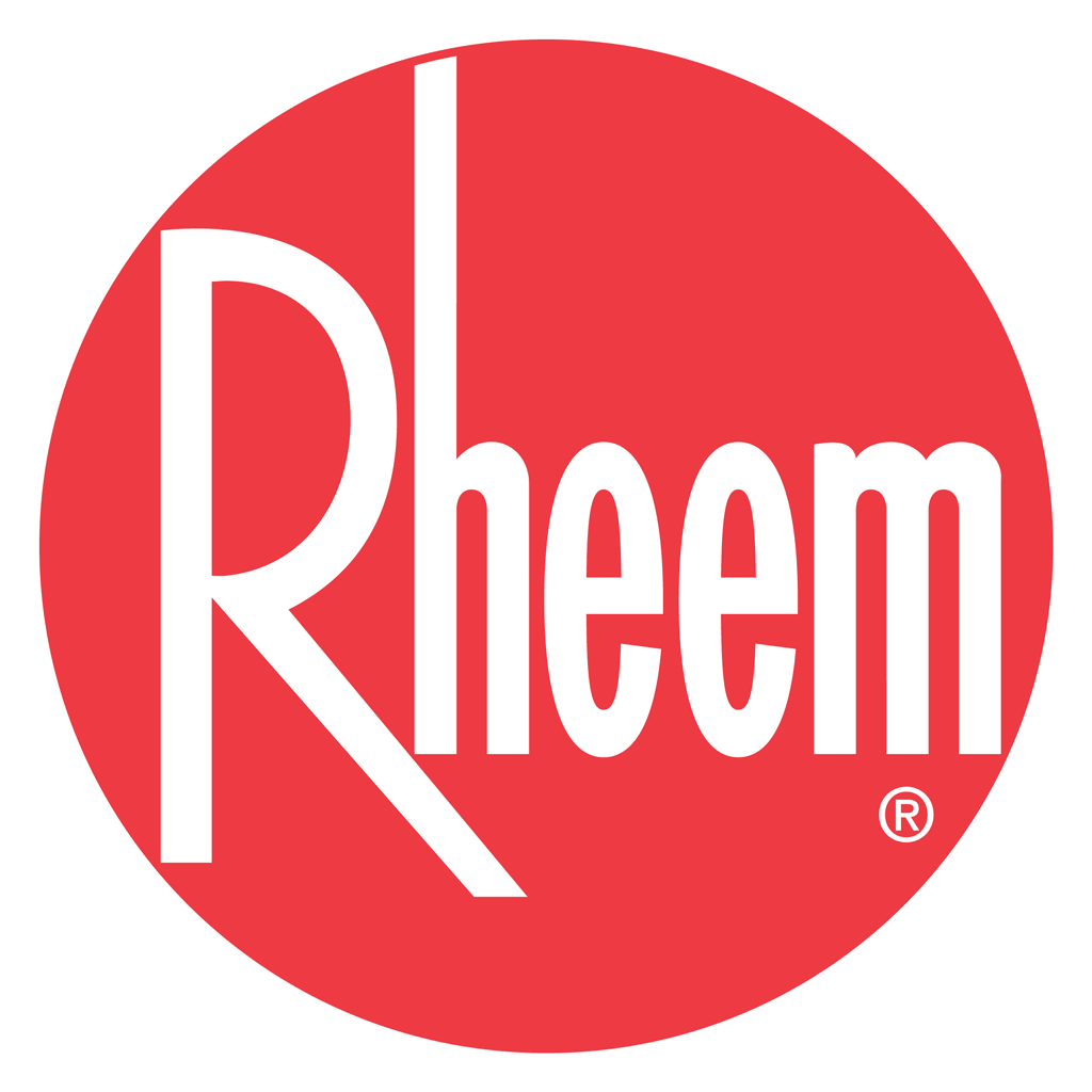 A red circle with the word rheem on it
