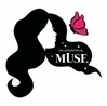 Silhouette of a woman’s profile with a pink flower and the word “MUSE” in black and pink logo.