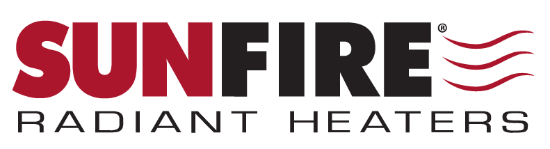 The sunfire radiant heaters logo is red and black on a white background.