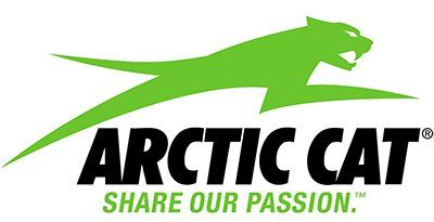 The arctic cat logo is green and black and says `` share our passion ''.