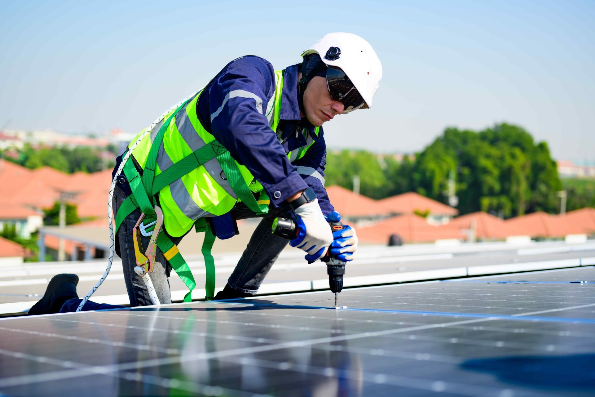 Solar Technician Installing Solar Panels