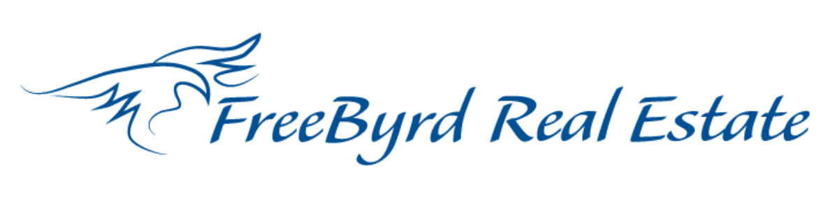 Logo of FreeByrd Real Estate, with a blue bird symbol and text.