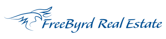 Logo of FreeByrd Real Estate, with a blue bird symbol and text.