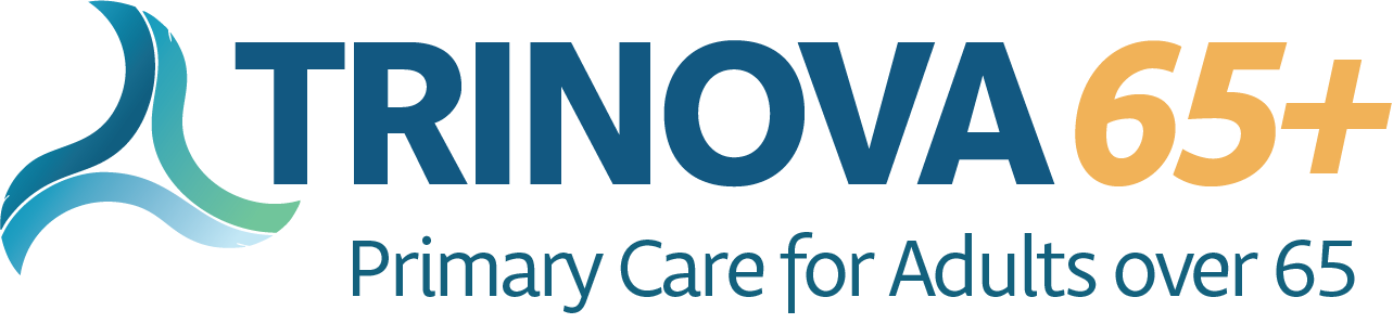 A logo for trinova 65+ primary care for adults over 65