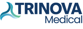 A trinova medical logo with a blue and green wave on a white background.