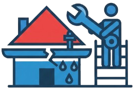 Red building under construction, blue crane lifting roof piece.