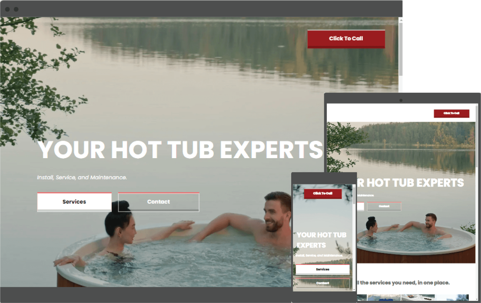 A couple is sitting in a hot tub on a website.
